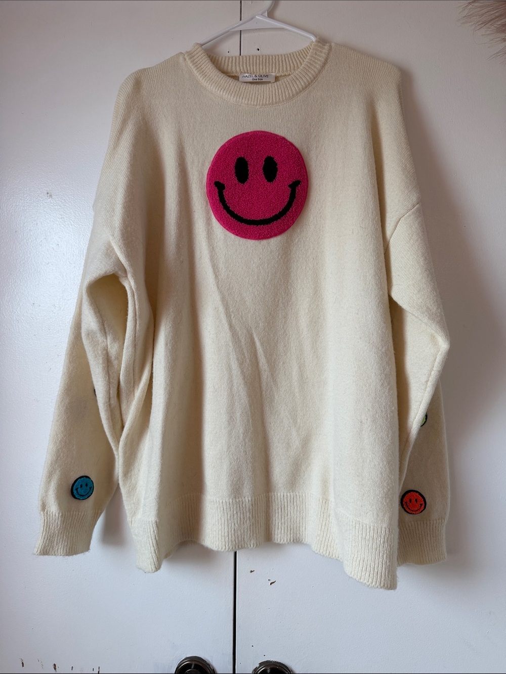 Hazel & Olive Cream Crewneck Sweater, One Size - fits like a medium